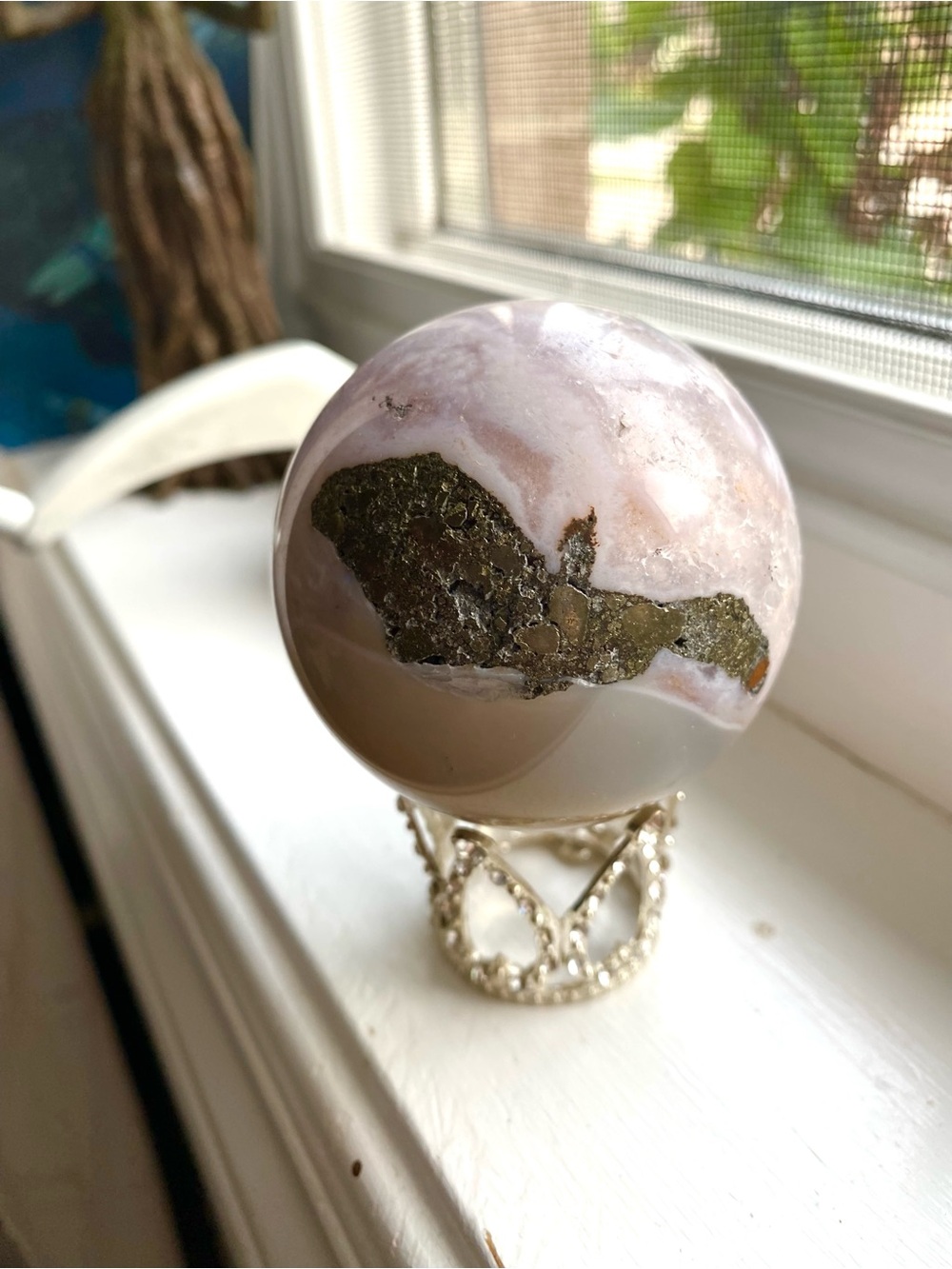 Polished Pink Amethyst/Pyrite/Agate Sphere